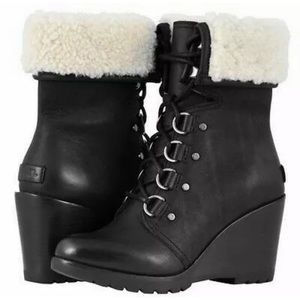 SOREL Leather After Hours Shearling Wedge Boots